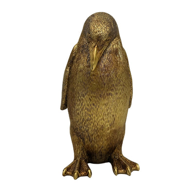 Pingüino Dorado 20,5 cm con posibilidad de personalización con grabado – figura decorativa elegante para regalo, estilo glamour, art déco, hecha de polyresina de alta calidad