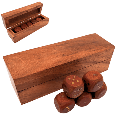 Elegantes dados de madera para juego con puntos de latón en caja personalizada