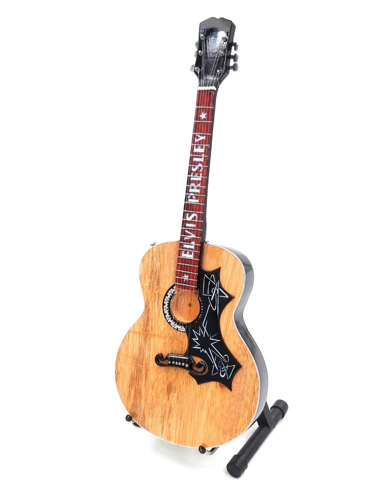 Mini guitarra estilo Elvis MGT-0284 de madera de caoba, posibilidad de personalización con grabado, ideal para regalo, altura 24,5 cm