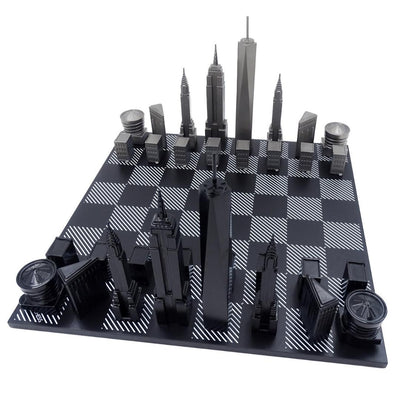 Ajedrez Skyline de Nueva York con grabado en acero inoxidable