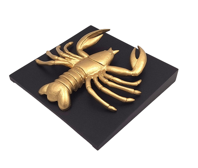 Figura decorativa dorada de Cáncer de aluminio con posibilidad de personalización mediante grabado - regalo elegante para cualquier ocasión, dimensiones 29 x 27,5 x 9 cm, base de madera negra