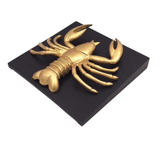 Figura decorativa dorada de Cáncer de aluminio con posibilidad de personalización mediante grabado - regalo elegante para cualquier ocasión, dimensiones 29 x 27,5 x 9 cm, base de madera negra