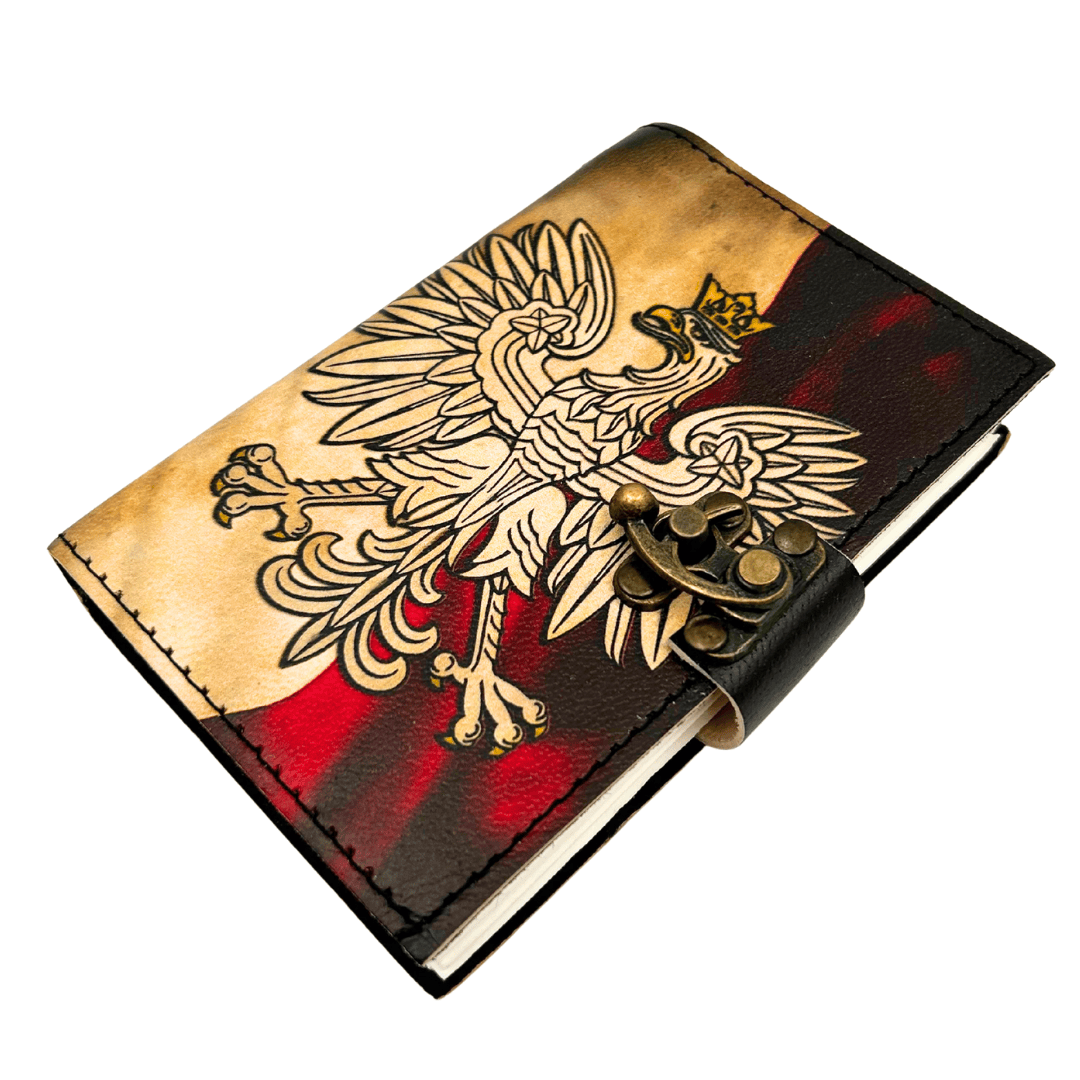 Cuaderno de cuero Diario Águila Polaca Patriótico con grabado