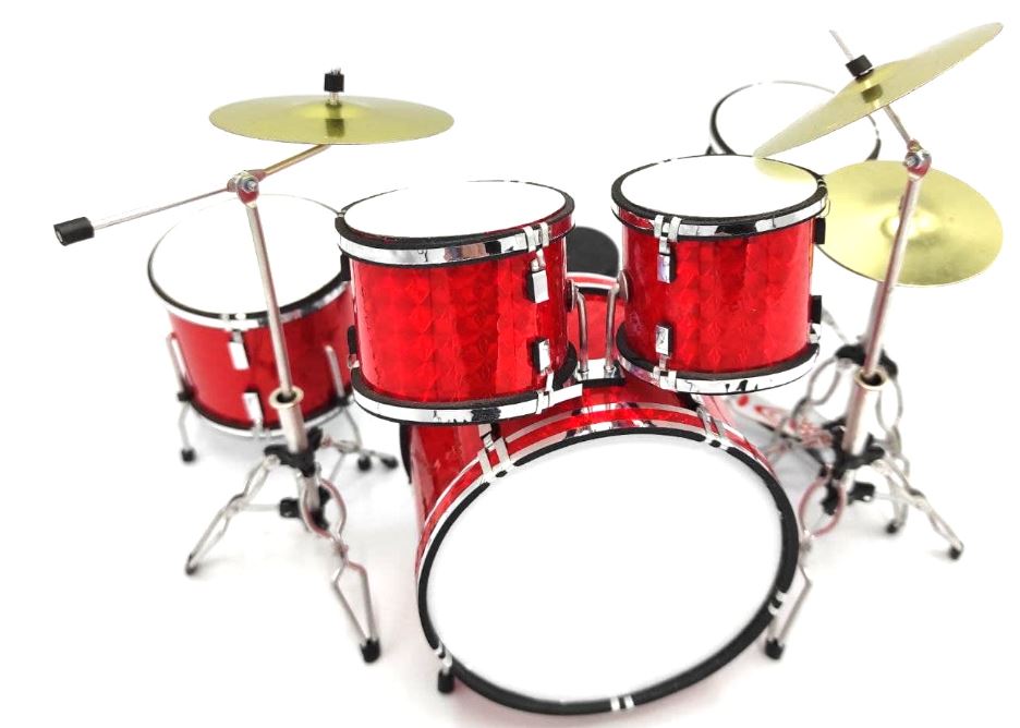 Mini batería roja MDR-0121 con posibilidad de personalización con grabado, ideal para regalo, altura 15 cm, hecha de metal y plástico, escala 1:5