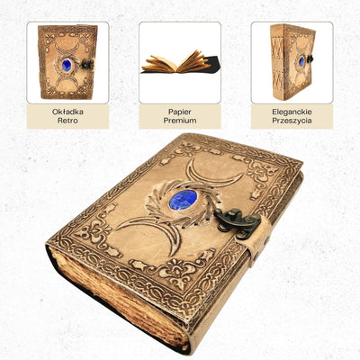 Cuaderno de Piel Retro con Piedra y Fases de la Luna