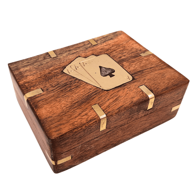 Elegante Baraja de Cartas en Caja de Madera con Adornos de Latón