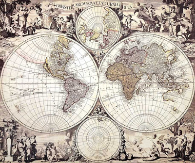 Mapa del mundo 1686 - Reimpresión de G. Valck con posibilidad de personalización con grabado - regalo ideal para historiadores y viajeros - dimensiones 56,5 x 47,5 cm