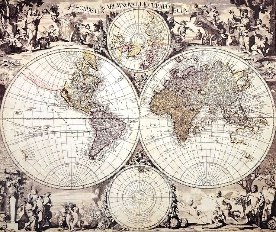 Mapa del mundo 1686 - Reimpresión de G. Valck con posibilidad de personalización con grabado - regalo ideal para historiadores y viajeros - dimensiones 56,5 x 47,5 cm
