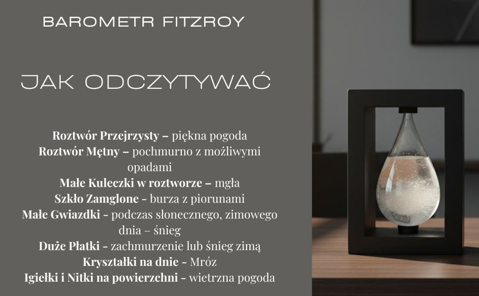 Barómetro de tormenta Fitzroya en marco de madera - Gota Storm Glass con posibilidad de personalización con grabado - regalo ideal para cualquier ocasión - estación meteorológica elegante en estilo moderno con cristales que reaccionan a cambios climáticos