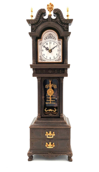 Reloj de abuelo retro con caja de música y grabado personalizado, elegante joyero para pequeños objetos, altura 37,5 cm, regalo ideal estilo vintage