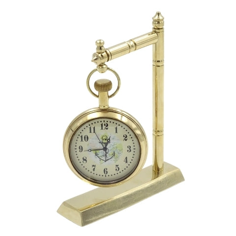 Reloj marinero de latón para escritorio NC2126 con posibilidad de grabado, 12 cm de altura, ideal para regalo para amantes de la navegación con motivo de ancla y velero
