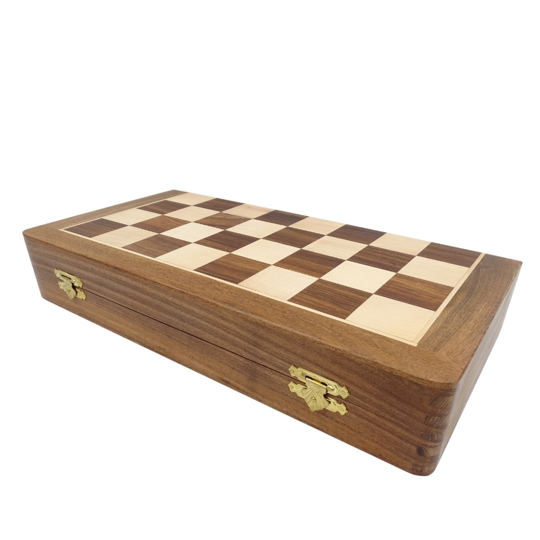 Ajedrez de madera 40x40 cm con grabado - tablero plegable de palisandro indio en color marrón-beige