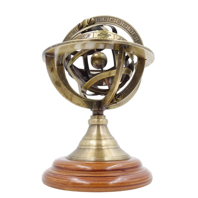 Astrolabio de latón de 14 cm con grabado - regalo único para amantes de la astronomía, elegante decoración de latón y madera en color dorado