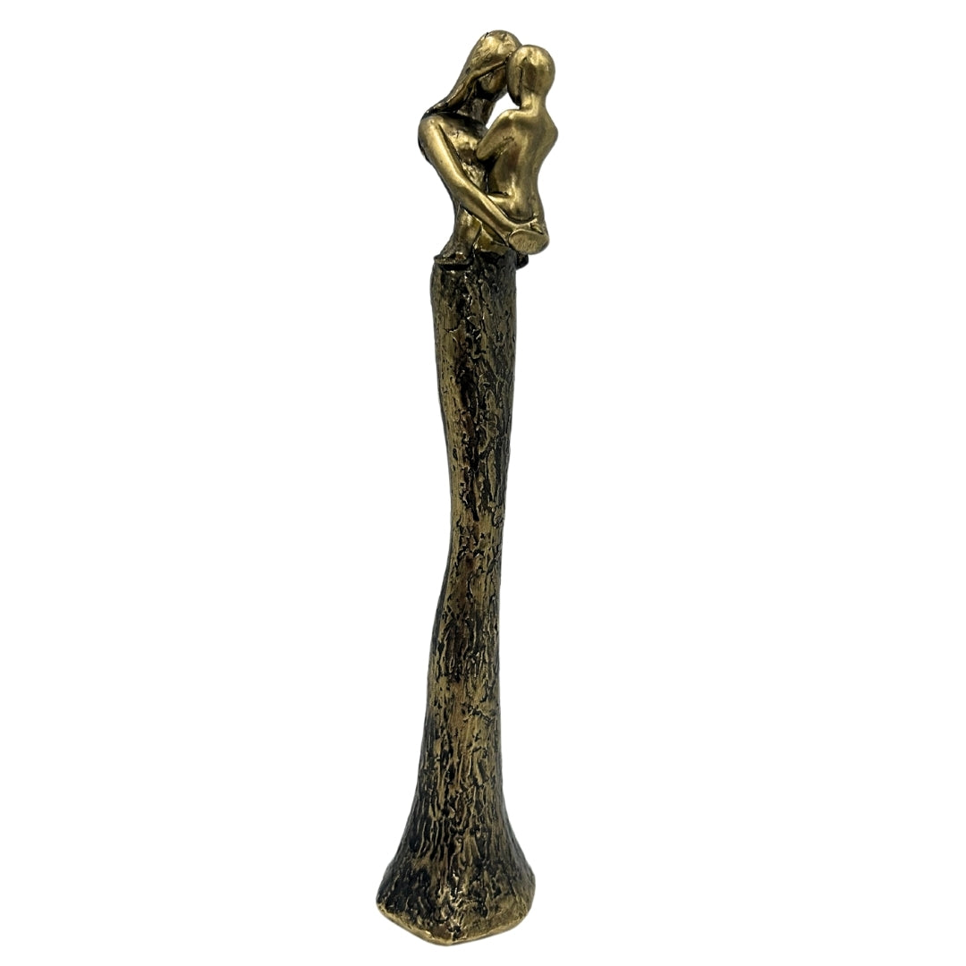 Figura moderna de madre con niño en dorado con grabado personalizado - altura 27 cm - regalo ideal para el Día de la Madre, cumpleaños o inauguración - estilo glamour con elementos en negro - polyresina