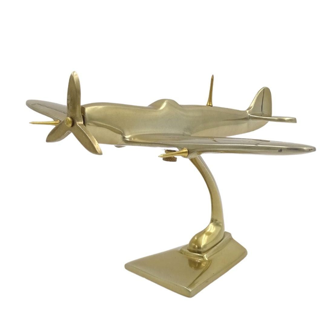 Modelo de caza Spitfire de aluminio en color dorado, con opción de grabado personalizado