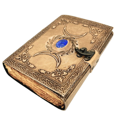 Cuaderno de Piel Retro con Piedra y Fases de la Luna