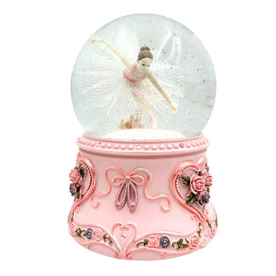 Bailarina de Ballet Bailando en Bola de Cristal de 15 cm con Grabado Personalizado - Elegante Caja de Música con Base Pastel y Melodía Lago de los Cisnes