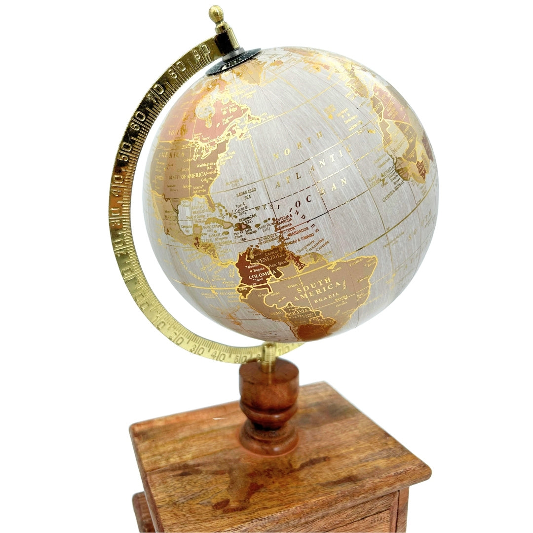 Globo de escritorio vintage elegante con base de madera y cajón