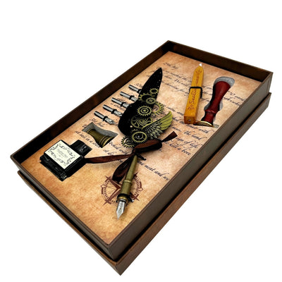 Set de Caligrafía Premium con Pluma de Ganso, 6 Plumillas Intercambiables, Sello y Soporte