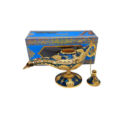 Lámpara de Aladino LABB con adornos metálicos en color dorado, azul marino oscuro, 22 x 7 x 11 cm
