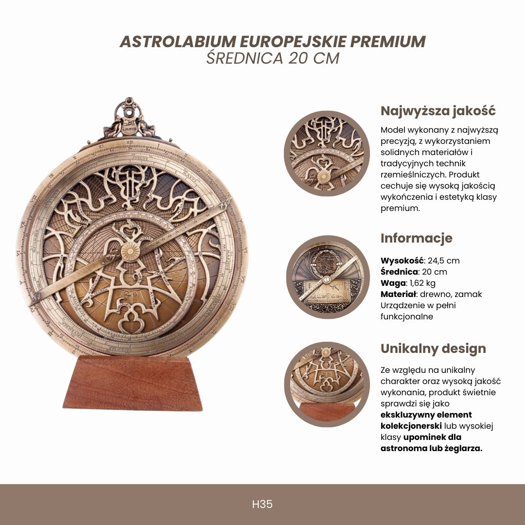 Gran astrolabio europeo H35 con grabado  