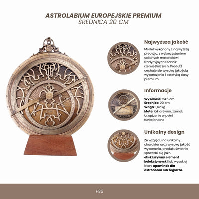 Gran astrolabio europeo H35 con grabado  