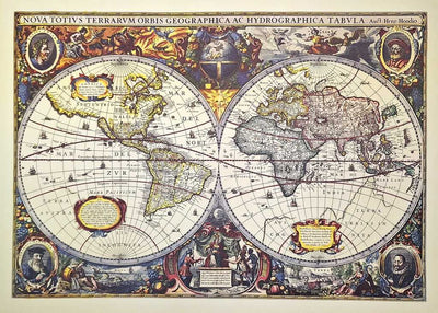 Mapa del mundo 1630 - Reimpresión de J. Hondius con posibilidad de personalización con grabado