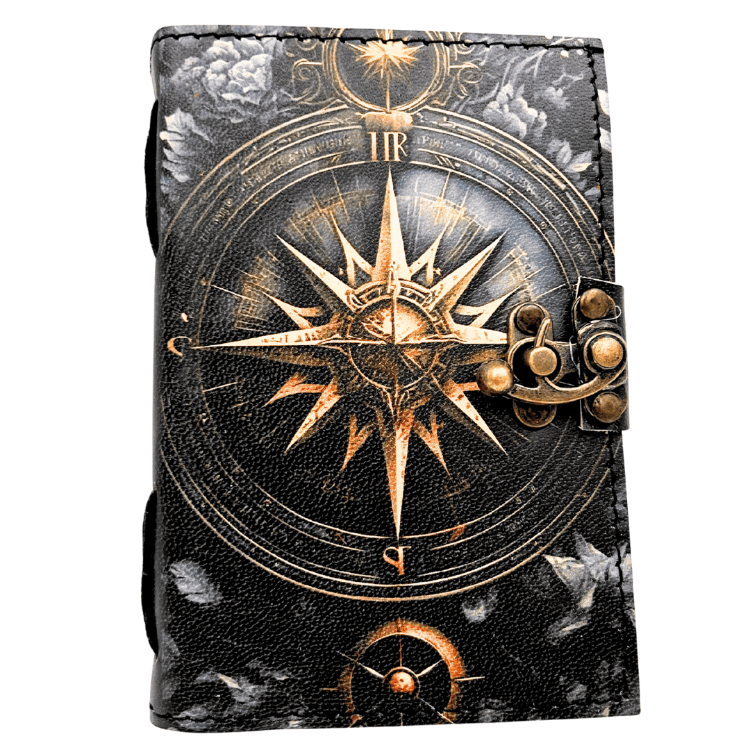 Diario de cuero retro Rosa de los Vientos 200 páginas con posibilidad de personalización con grabado - azul marino, cuaderno de piel de cabra de alta calidad para regalo