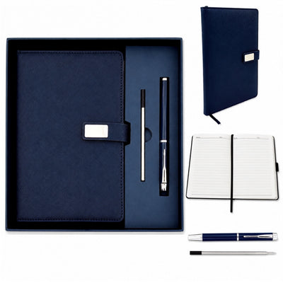 Cuaderno de Piel Azul Marino Elegante A5 con Bolígrafo y Grabado Personalizado en Caja de Regalo