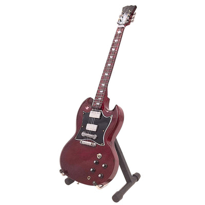 Mini guitarra AC/DC Angus Young MGT-0567 con posibilidad de grabado personalizado, ideal para regalo, hecha a mano en madera de caoba, color marrón, altura 27,5 cm  