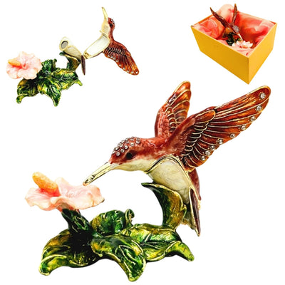 Exclusiva Caja Joyero Colibrí con Cristales, Grabado Personalizado, Metálica, 8x5.5x7 cm