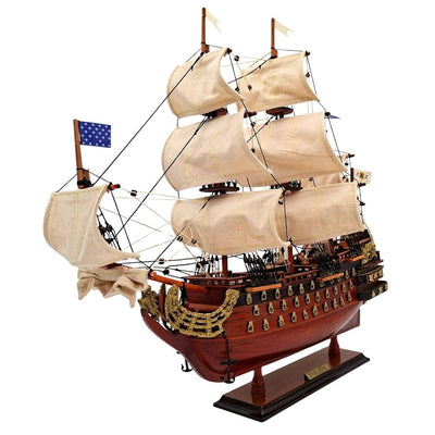 Modelo montado del velero Soleil Royal de 46 cm - Hecho a mano con madera exótica y posibilidad de personalización mediante grabado