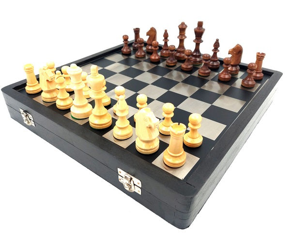 Elegante Set de Ajedrez de Madera y Metal 33x33cm con Posibilidad de Personalización con Grabado