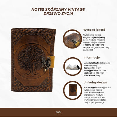 Cuaderno de cuero vintage retro de 200 páginas con grabado