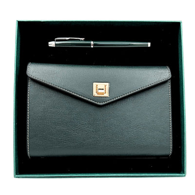 Elegante set de regalo con grabado personalizado - Cuaderno de cuero A6 con bolígrafo de alta calidad en caja de regalo de lujo  
