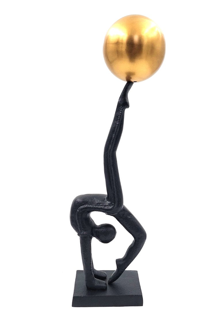 Figura decorativa yogui en color negro y dorado, altura 41 cm, posibilidad de personalización con grabado, ideal para regalo