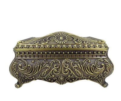 Elegante caja metálica decorativa con grabado
