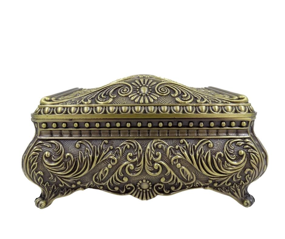 Elegante caja metálica decorativa con grabado