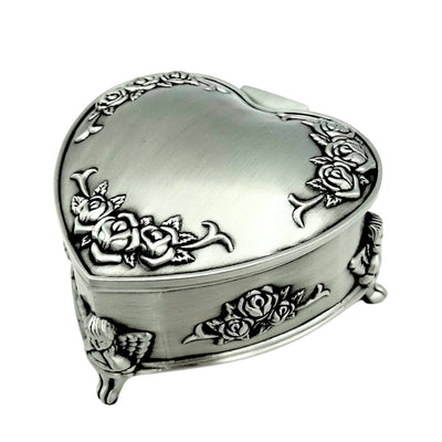 Caja metálica en forma de corazón con posibilidad de personalización mediante grabado – regalo elegante para San Valentín, aniversario o cumpleaños, decorada con motivo de rosa, dimensiones 8,7 x 8,4 x 5,1 cm