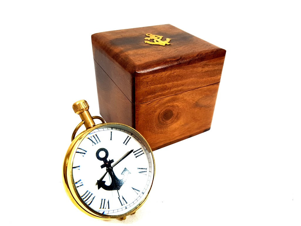 Reloj marino NI406A/1 en caja de madera con posibilidad de personalización mediante grabado, de latón, estilo retro, altura 7 cm