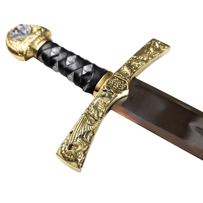Réplica de la espada Excalibur del Rey Arturo con grabado – 98,5 cm, hoja de acero, empuñadura de latón  