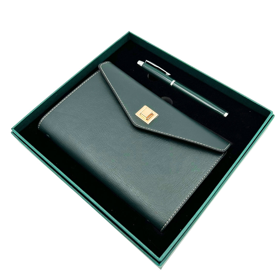 Elegante set de regalo con grabado personalizado - Cuaderno de cuero A6 con bolígrafo de alta calidad en caja de regalo de lujo  