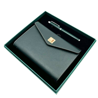 Elegante set de regalo con grabado personalizado - Cuaderno de cuero A6 con bolígrafo de alta calidad en caja de regalo de lujo  