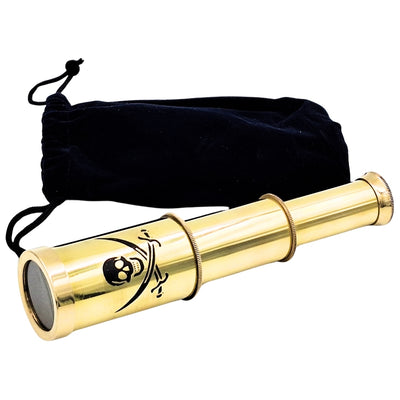 Catalejo pirata con emblema – catalejo plegable de latón con grabado – regalo ideal para jóvenes exploradores del mar – altura 15 cm, conjunto con bolsa de terciopelo