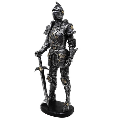 Figura decorativa Caballero en armadura plateada 39 cm con opción de grabado personalizado  