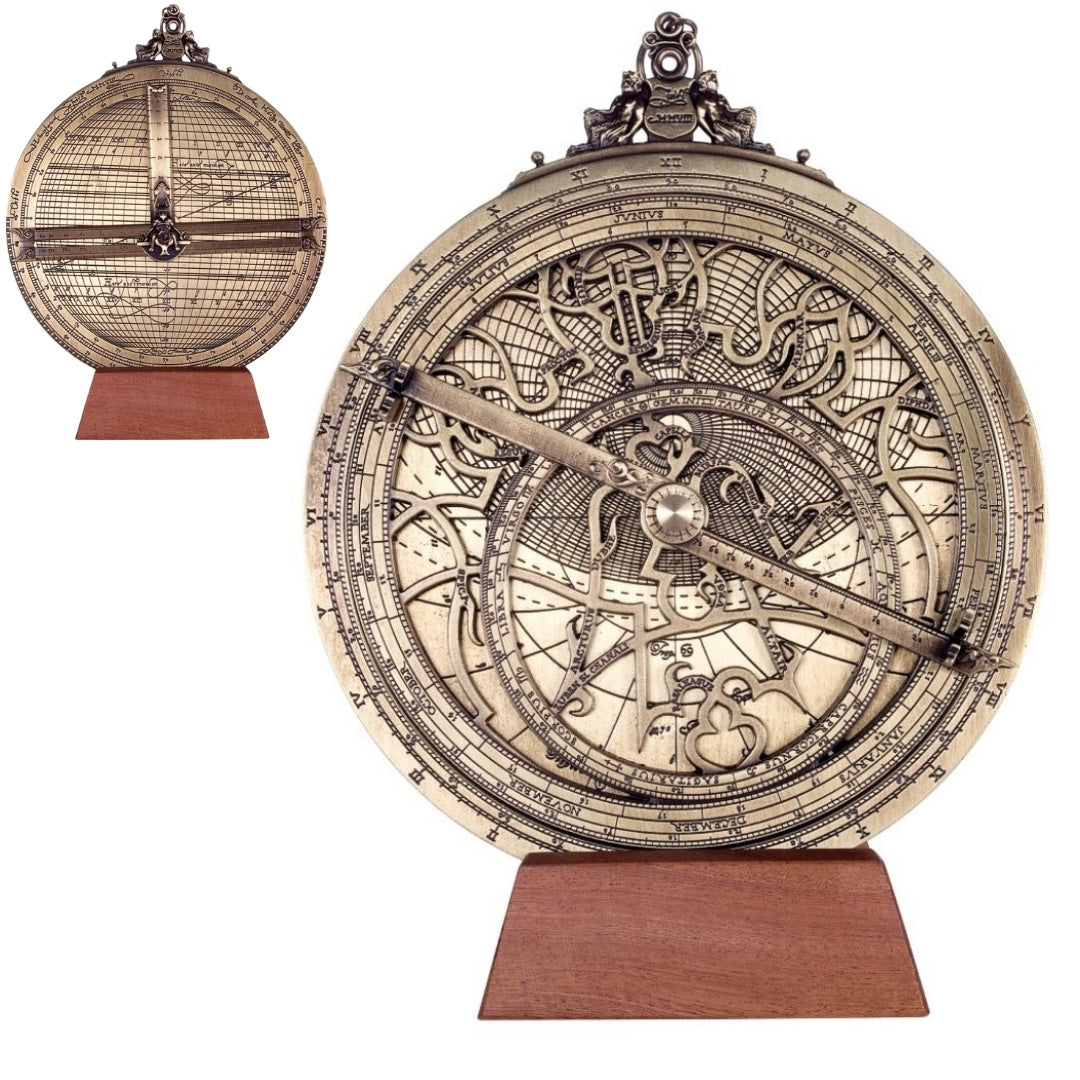 Astrolabio de latón Rojas H34 con opción de personalización con grabado – diámetro 20 cm, regalo elegante para cualquier ocasión, dispositivo de navegación y astronómico hecho a mano en estilo renacentista