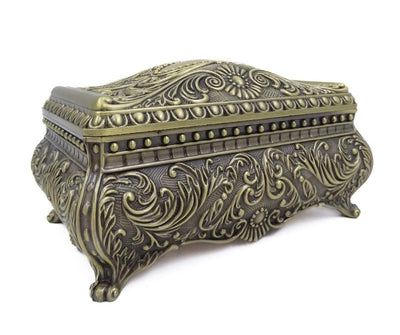 Elegante caja metálica decorativa con grabado