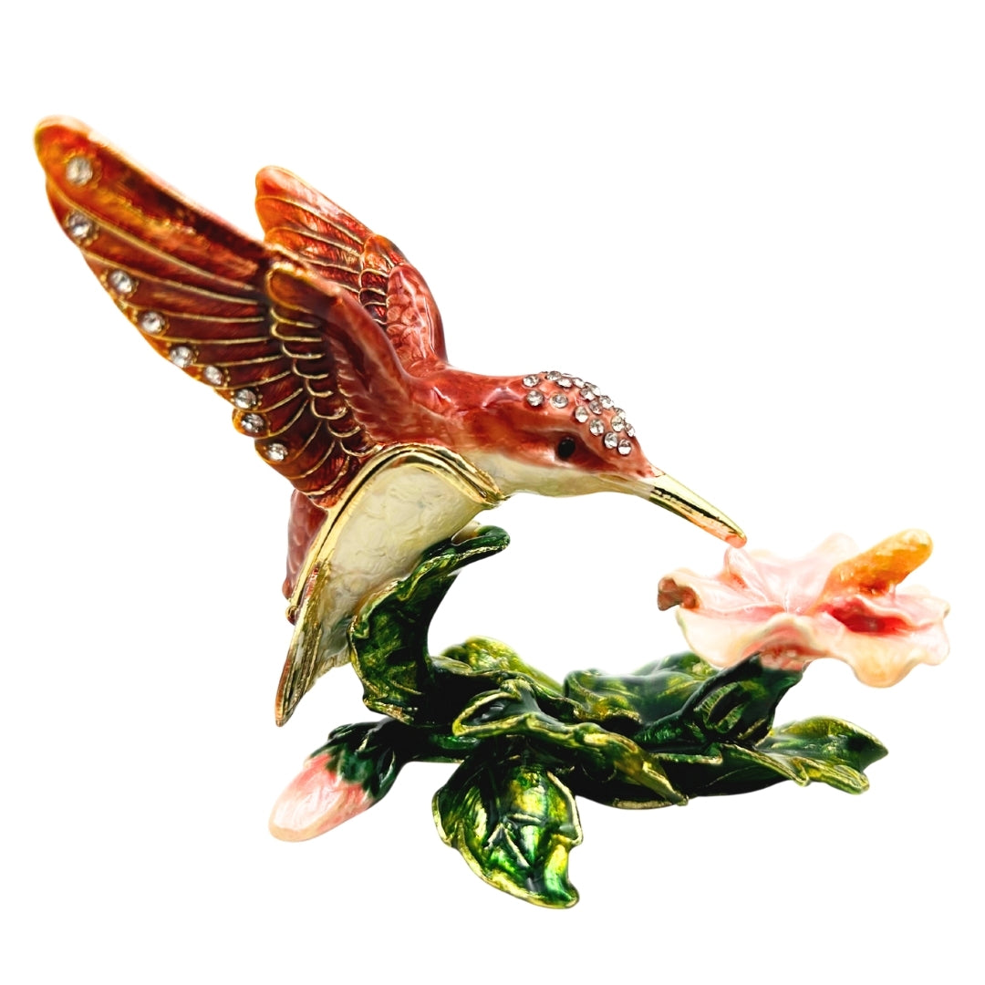 Exclusiva Caja Joyero Colibrí con Cristales, Grabado Personalizado, Metálica, 8x5.5x7 cm