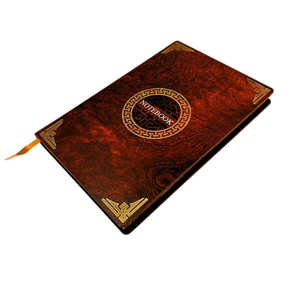 Elegante cuaderno A5 con cubierta de madera y grabado personalizado – diario de lujo para regalo con bordes dorados y papel de alta calidad en color marrón