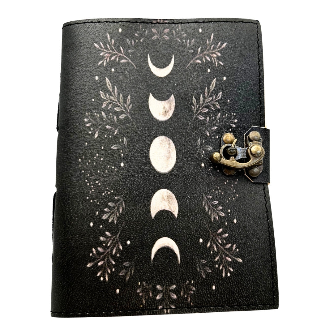 Cuaderno de Piel Retro con Fases de la Luna y Grabado